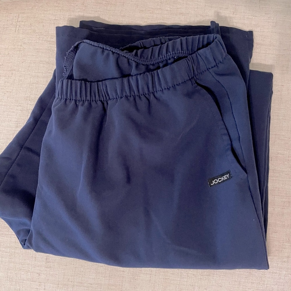Drawstring style navy scrub pants by Jockey